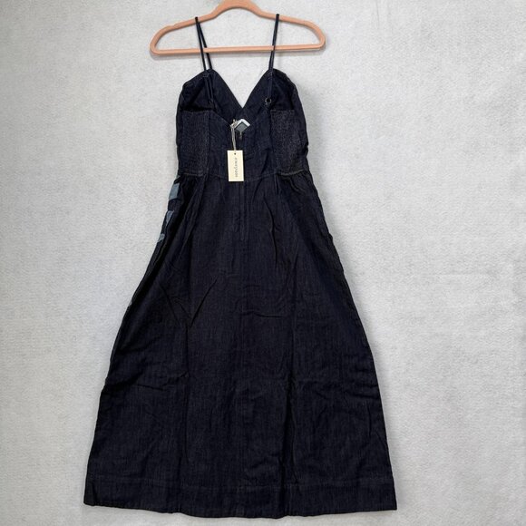 Sundance Dress Womens 12 Blue Denim Floral Spaghetti Strap V Neck Midi A Line - Picture 7 of 10